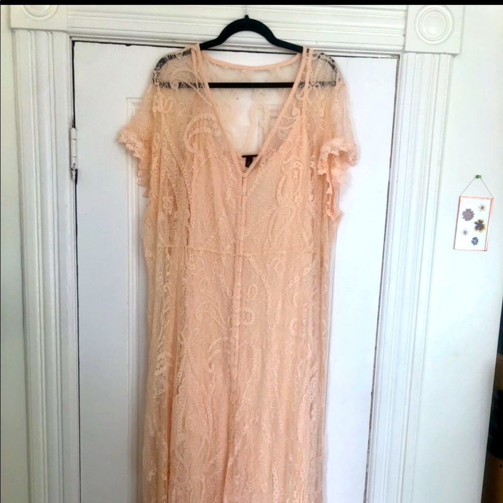 Torrid Button Down Lace Dress with Slip in Blush